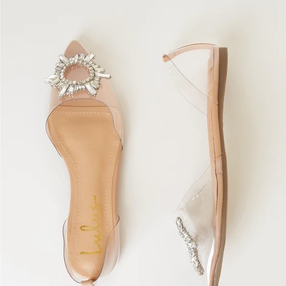 Lulus Slip on  Myral Light Nude Rhinestone Pointed-Toe Flats - Picture 3 of 3